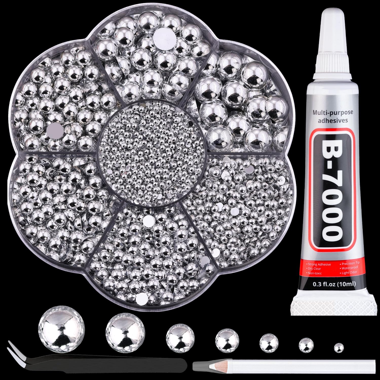 BELLEBOOST 5600pcs ABS Round Flat Back Beige Pearls Kit with Pickup Tools for Nail Art, Face, Body Decorations