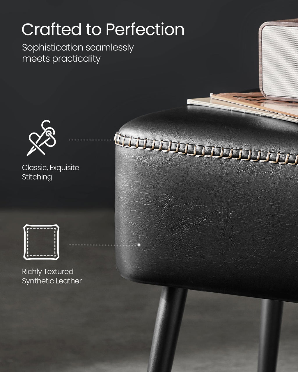 VASAGLE EKHO Collection - Storage Ottoman Bench, Entryway Bedroom Bench, 15 Gallons, Synthetic Leather with Stitching, Mid-Century Modern, Safety Hinges, Loads 660 lb, Caramel Brown ULOM074K01