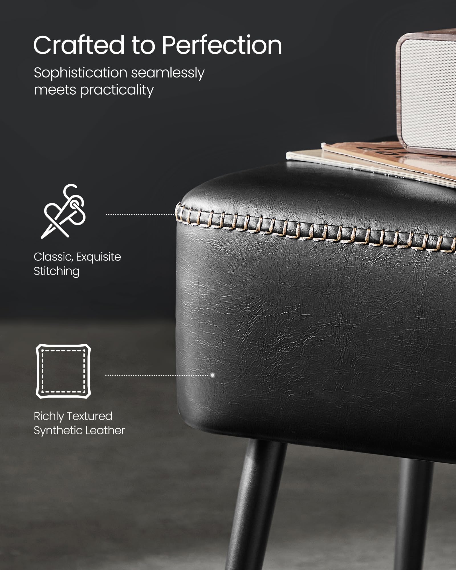 VASAGLE EKHO Collection - Storage Ottoman Bench, Entryway Bedroom Bench, 15 Gallons, Synthetic Leather with Stitching, Mid-Century Modern, Safety Hinges, Loads 660 lb, Caramel Brown ULOM074K01