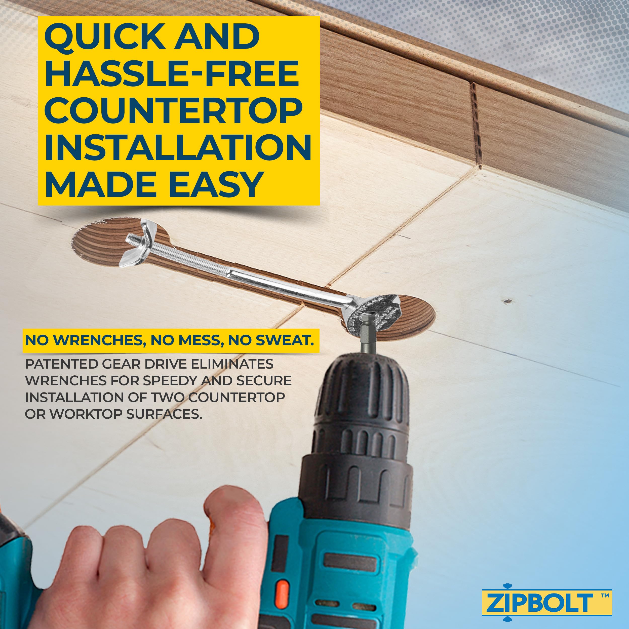 Zipbolt 10.800 Countertop Miter Connector — 20 Piece Joint Fastener Drawbolt Pack with 5mm Hex Bit for Joining Countertops, Butcher Blocks, Furniture, and More - Single-Handed Tightening