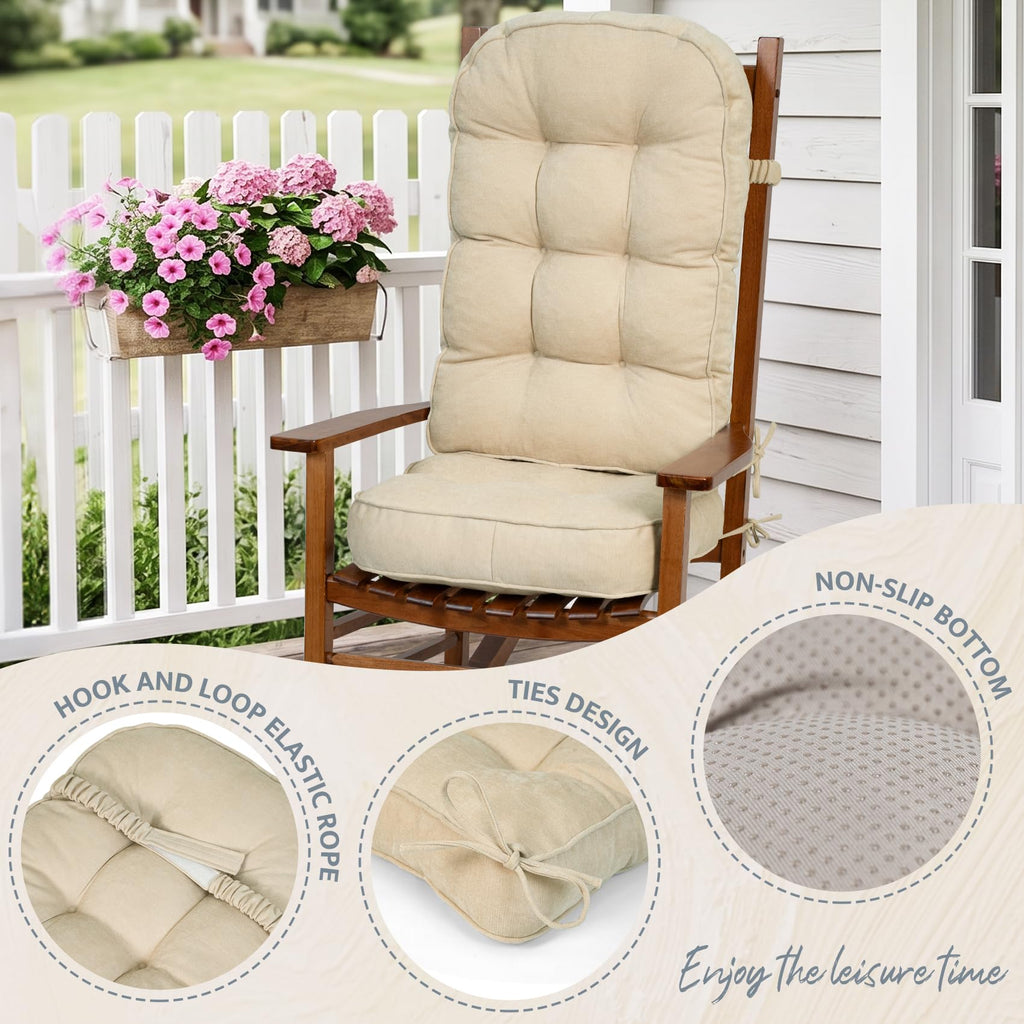 mudilun Rocking Chair Cushion - Non-Slip Tufted 4-Inch Thickened Rocking Chair Cushions with Ties Indoor/Outdoor Wooden Rocking Chair Pad for Living Rooms, Bedrooms, and Balconies