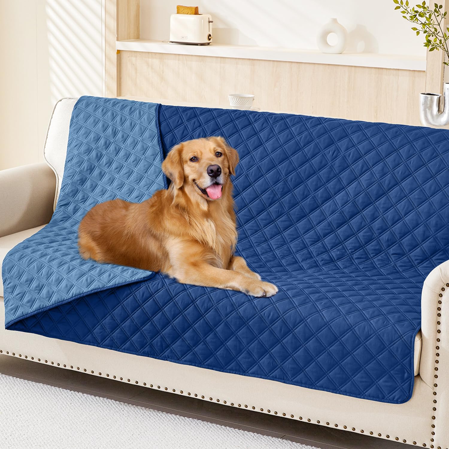 Smiry Waterproof Dog Bed Cover Pet Blanket, Soft Washable Dog Blanket for Furniture Bed Couch Sofa Reversible, Checkered (30"x53", Beige/Beige)