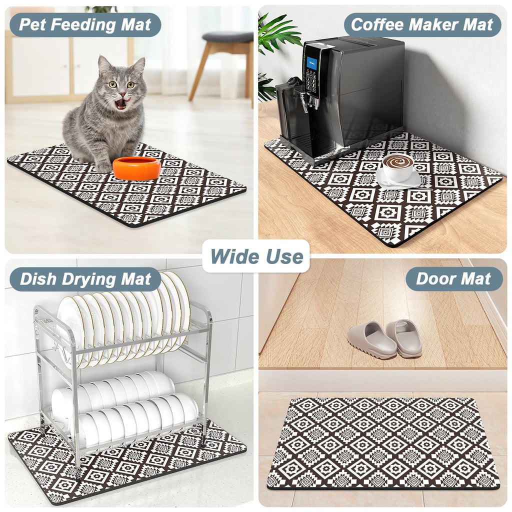 Rnivvi Coffee Mat, 12" x 19" Coffee Bar Mats for Espresso Machine Station Accessories and Organizer, Hide Stain Rubber Backed Absorbent Dish Drying Pad for Kitchen Counter, Cute Bar Decor Pad, Black