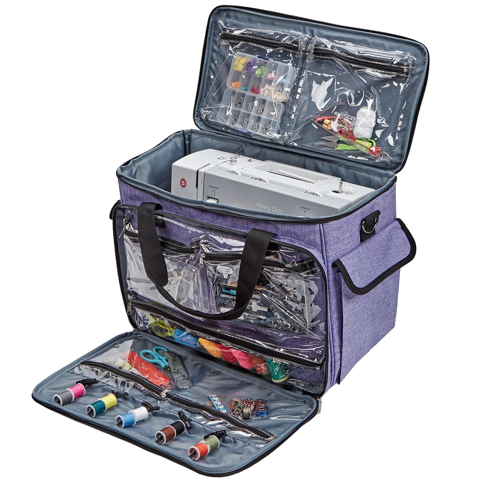 HOMEST Sewing Machine Carry Case, with Shoulder Strap and Front Pocket | Fits most standard Singer, Brother and Janome machines, with storage pockets for sewing accessories and tools, Floral