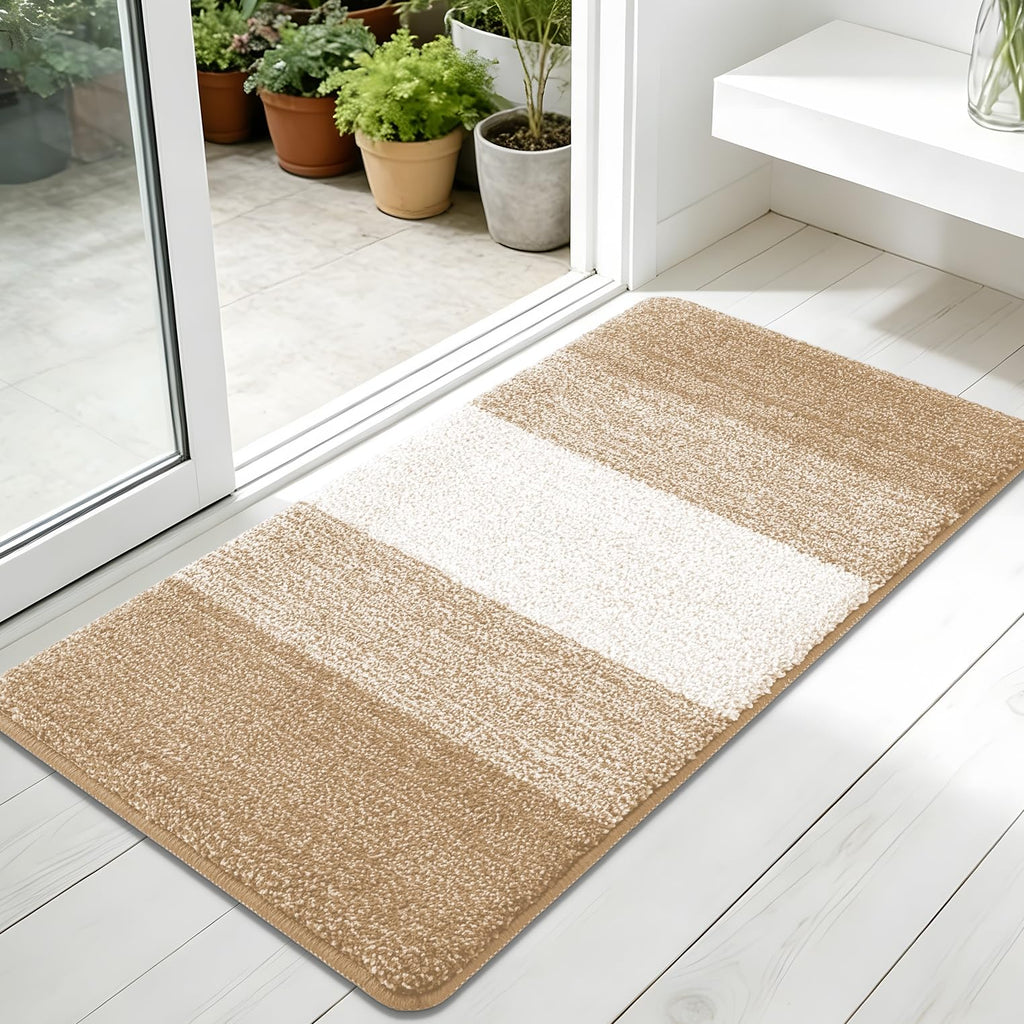 Kitinjoy Indoor Outdoor Door Mat, 30x17 Non-Slip Absorbent Dirt Trapper, Low-Profile Washable Inside Entrance Front Floor Mat, Sturdy Soft Entry Doormats for Entryway, Beige