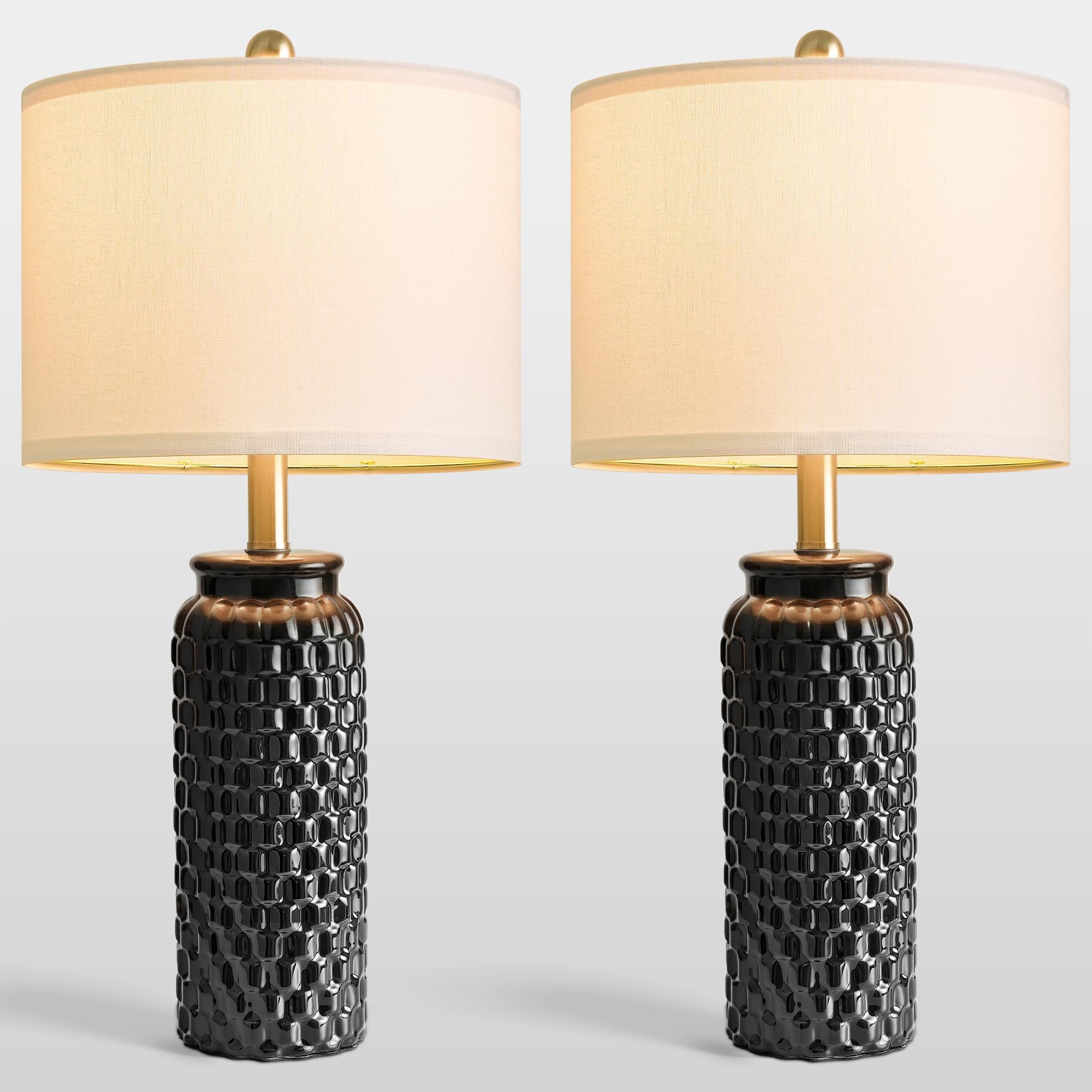 USumkky 20.5" Gold Modern Ceramic Bedside Lamp Set of 2 for Bedroom Decor Farmhouse Table Lamp for Living Room Office Dorm