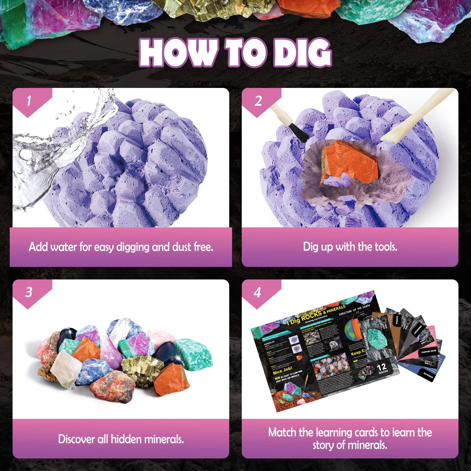 Gamerside Fossil Dig Kit - Educational STEM Science Toys for Kids Ages 6+ - Dig Up 12 Fossils Real & Dinosaur Bones Rocks - Digging Activities Kits - Paleontology, Discovery Gifts for Boys & Girls