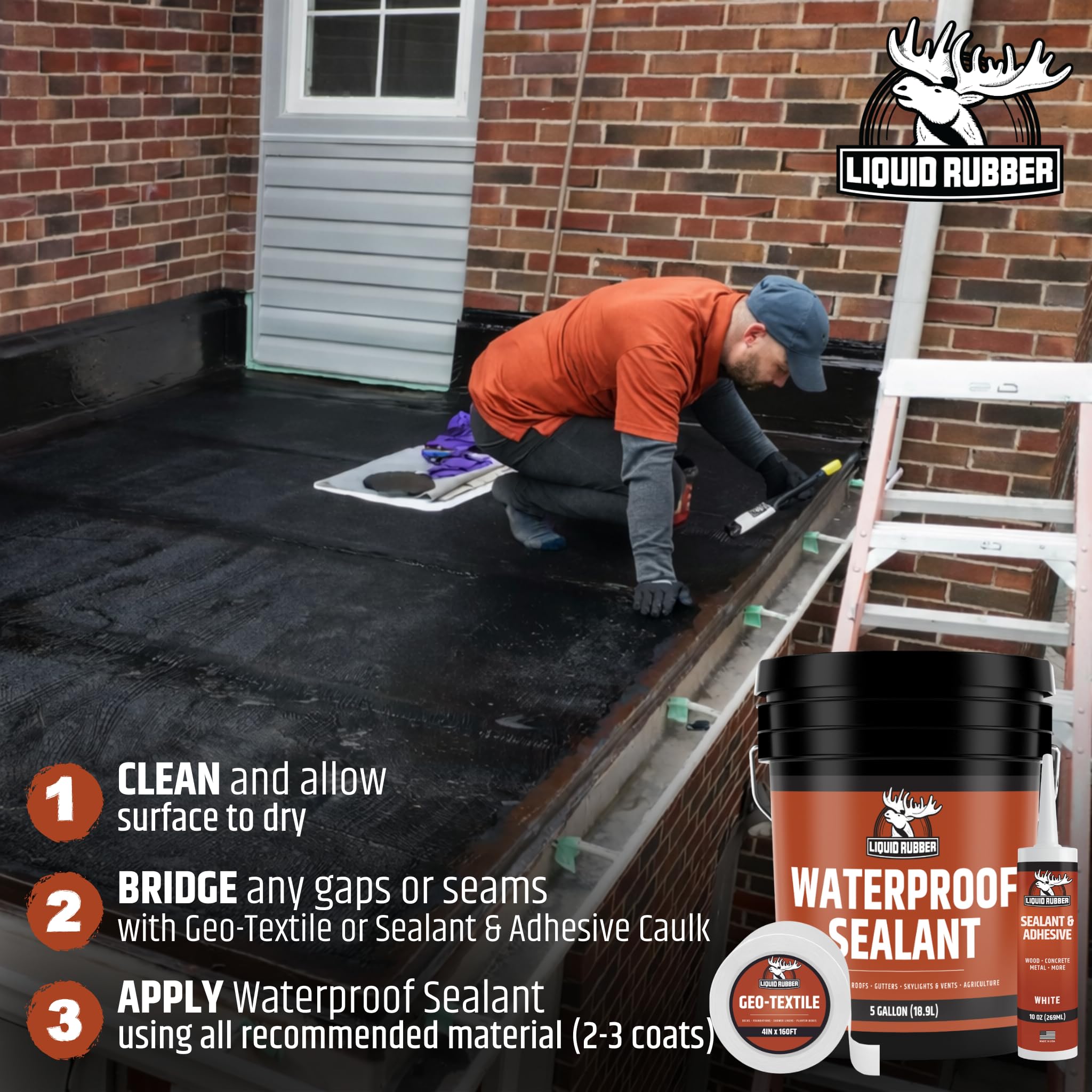 Liquid Rubber Waterproof Sealant – DIY Leak Repair Coating for Flat, Metal & Low Slope Roofs, Foundations, Gutters & More – Flexible Protective Membrane - Black - 1 Gallon