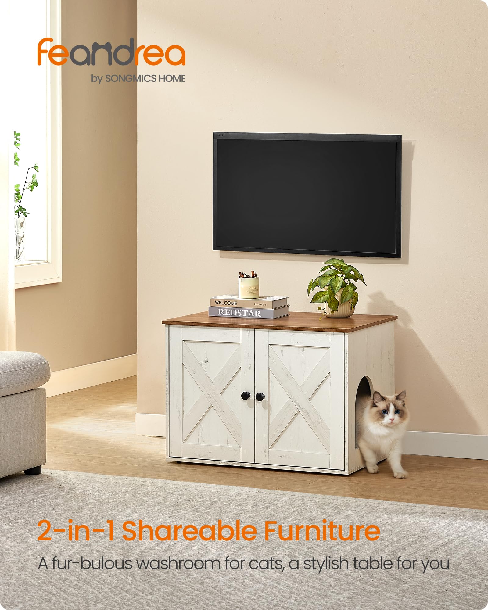 Feandrea Cat Litter Box Enclosure, Litter Box Furniture Hidden, Indoor Cat House, End Table, 27.6 x 19.7 x 19.7 Inches, Heather Greige UPCL022K01