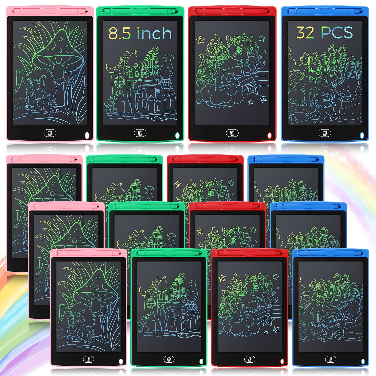 Zhehao 32 Pcs LCD Writing Tablet for Kids Bulk 8.5 Inch Colorful Doodle Board Tablet Erasable Doodle Pad Educational Toy Birthday Easter Gift for Boys Girl Age 3-10(Black)