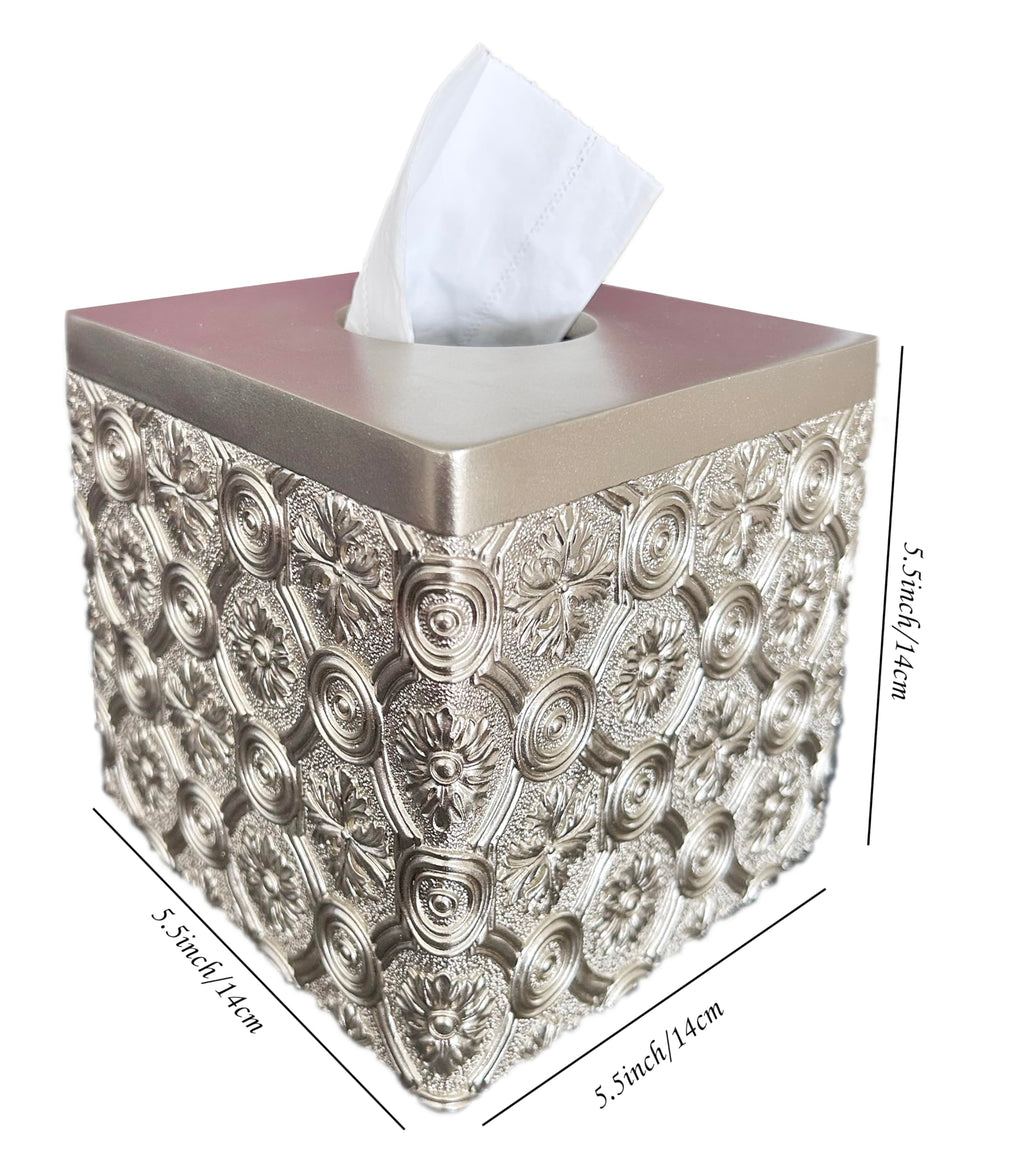 Hymmah Square Tissue Box Cover Holder with Tray,Unique Cube Design Tissue Dispenser Cover Decor for Vanity Counter Tops Also Great for Bedroom and Living Room