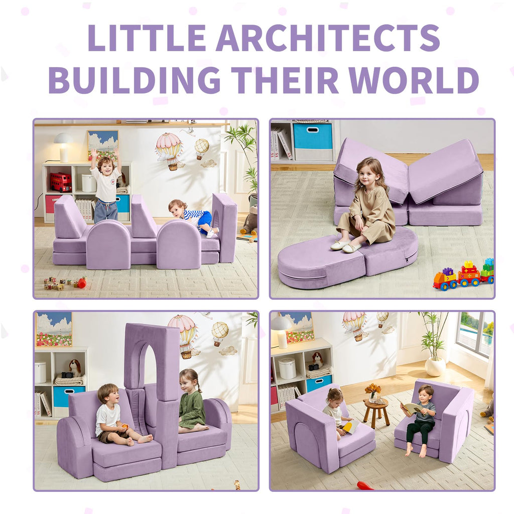 wanan Kids Couch 10PCS, Modular Kids Play Couch for Playroom Bedroom, 10 in 1 Multifunctional Kid Sofa for Playing, Creativing, Sleeping, Indoor Toddler Couches for Boys and Girls(Dark Grey)