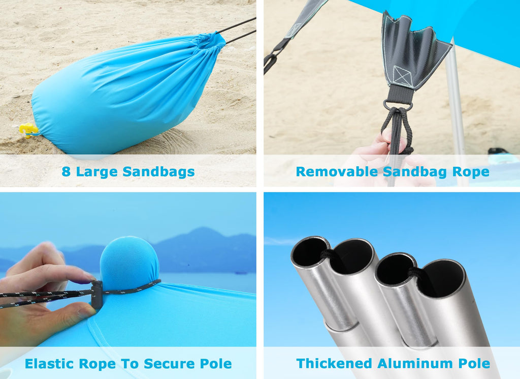 Gorich Beach Tent Sun Shelter with 8 Sandbags, UPF50+ Protection & Windproof Pop Up Beach Canopy Tent Sun Shade for Family, Travel & Camping, Easy Setup Canopy Umbrella