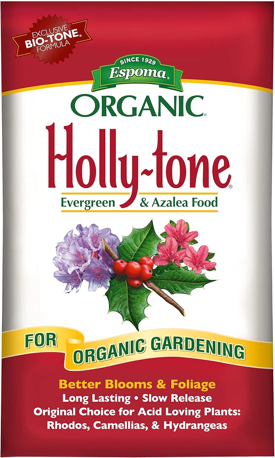 Espoma Organic Holly-Tone 4-3-4 Natural & Organic Evergreen & Azalea Plant Food; 36 lb. Bag; The Original & Best Fertilizer for All Acid Loving Plants Including Rhododendrons & Hydrangeas.