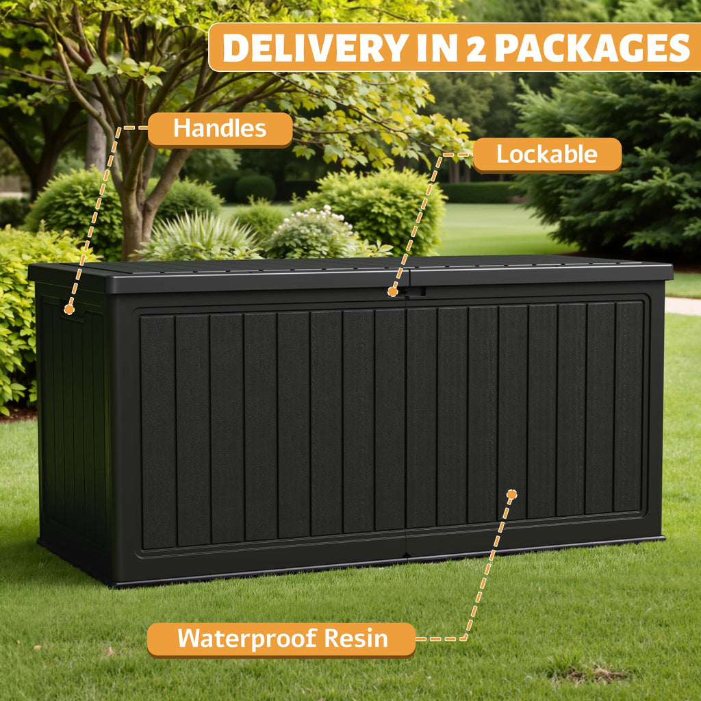 Flamaker Deck Box 30 Gallon, Waterproof Resin Small Storage Box with Lid, Outdoor Patio Furniture Cushion Garden Tool Organizer, Lockable Package Delivery Box for Porch Balcony (Black)
