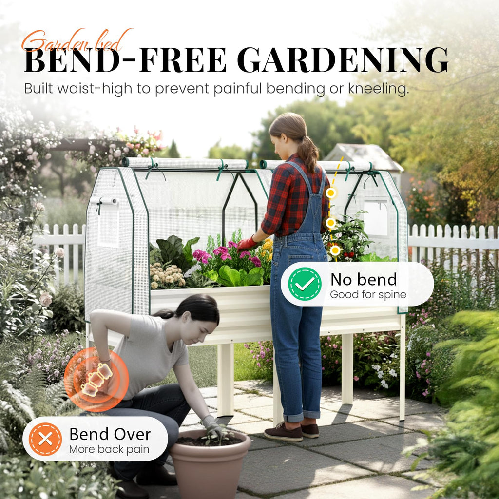 KING BIRD Large Raised Garden Bed with Netting Galvanized Elevated Planter Box with Legs 72×23×55 in for Backyard, Patio, Balcony, 700lb Capacity, Beige