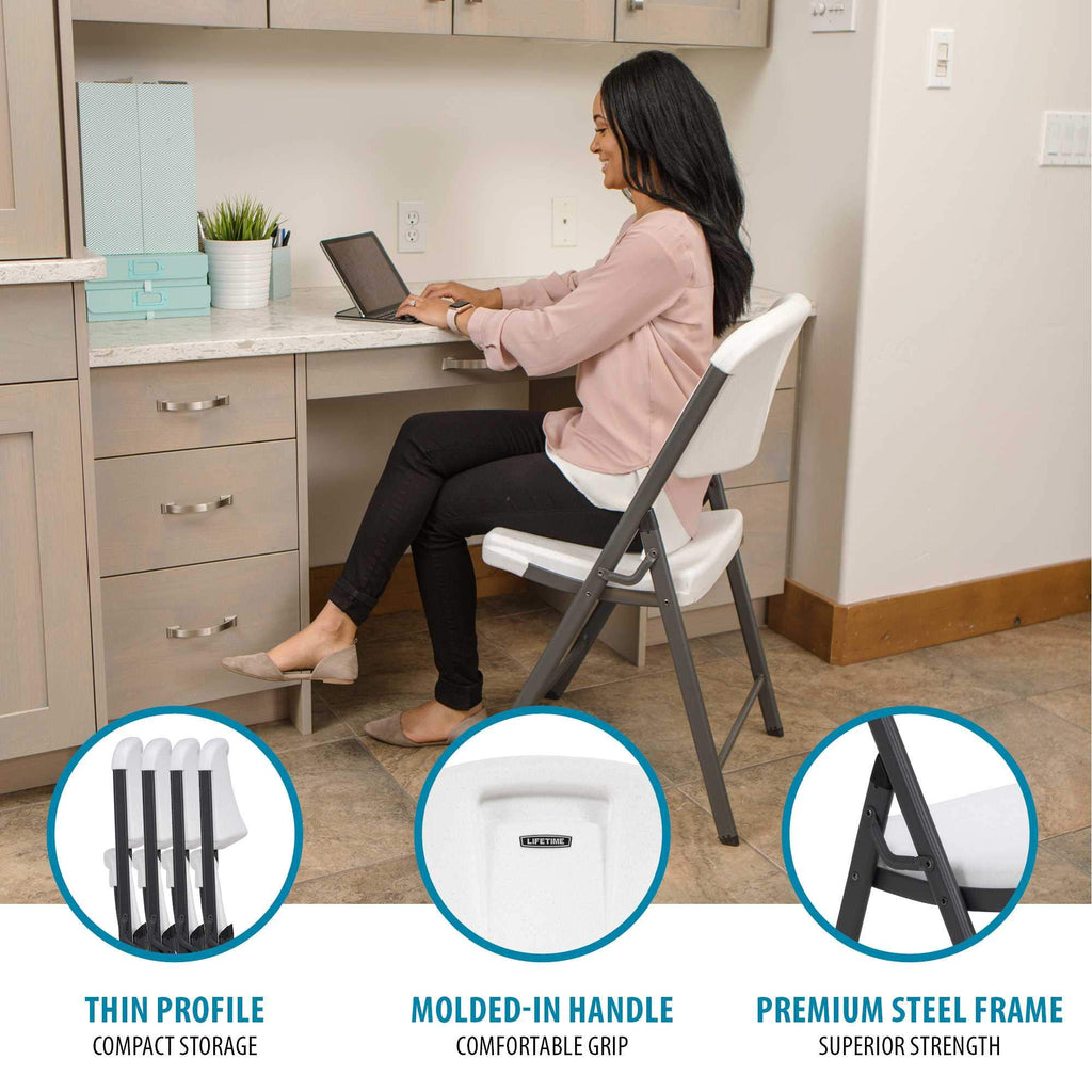 LIFETIME 42803 Commercial Grade Folding Chairs, 4 Pack, Almond