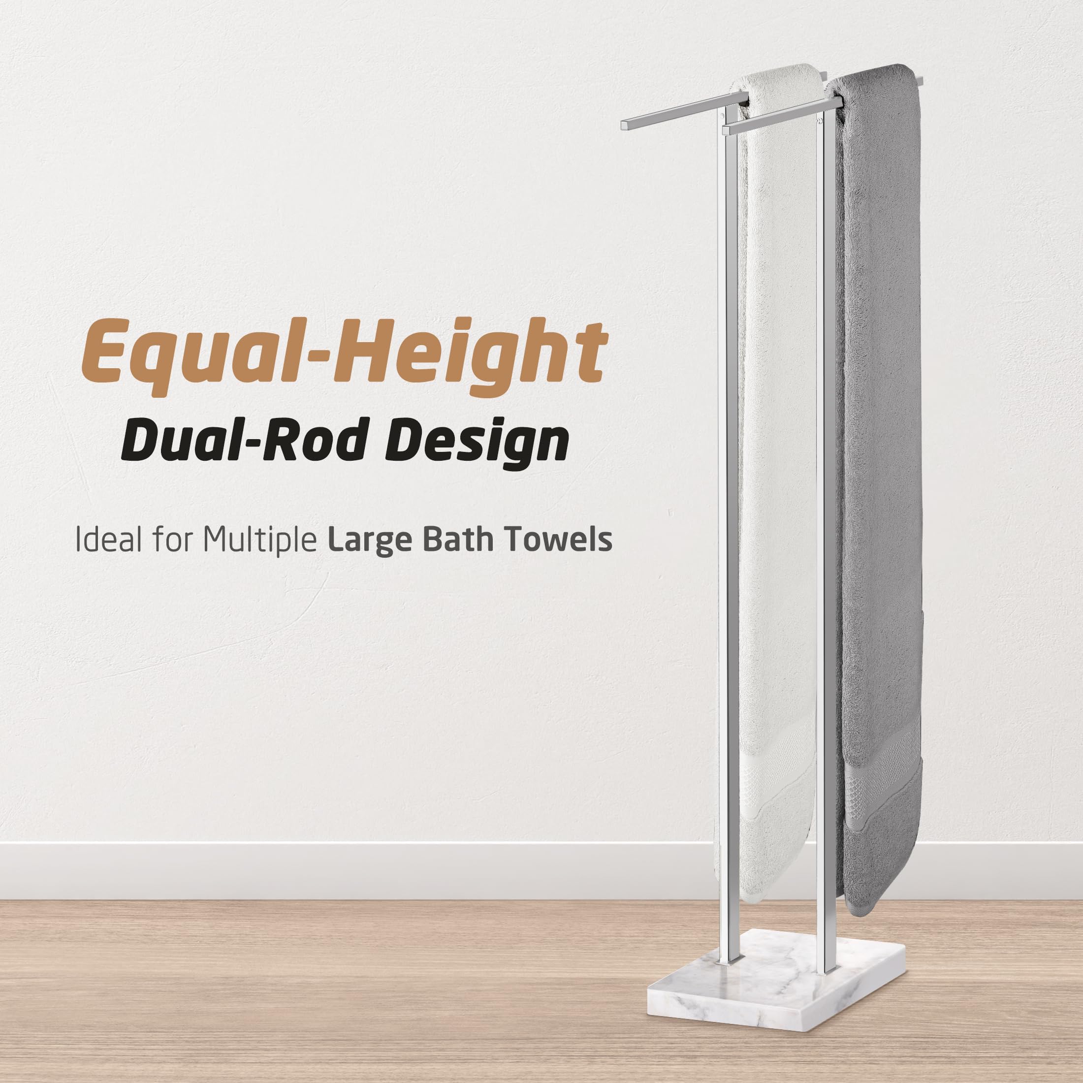KES Standing Towel Rack with Black Natural Marble Base, 2-Tier Towel Rack Stand for Bathroom Floor, Bath Towel Holder Fits Bath Towel & Hand Towel,18/8 Stainless Steel, BTH217-BBK
