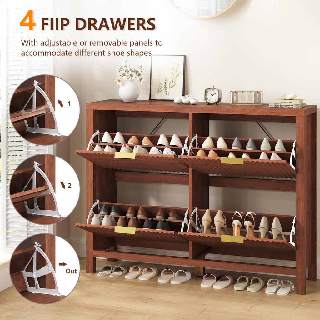 YOMILUVE Shoe Cabinet Storage for Entryway, Fluted Shoe Cabinet with 2 Flip Drawers, Hidden Shoe Rack Tall Freestanding Shoe Organizer with Legs for Hallway, Blue