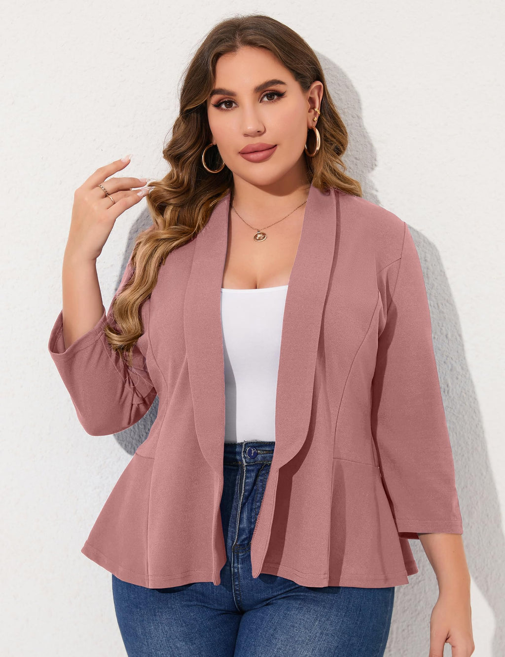 KOJOOIN Women Plus Size Casual Blazer Open Front Long Sleeve Work Office Cardigan Jackets
