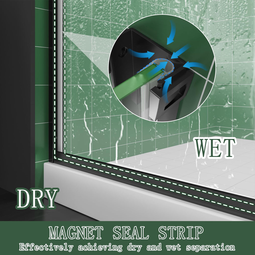 38–42 Inch W x 71 Inch H Semi-Frameless Pivot Shower Door, Swing Glass Shower Door with 1/4" (6mm) Clear SGCC Tempered Glass, Matte Black Finish, Reversible Installation for Bathroom