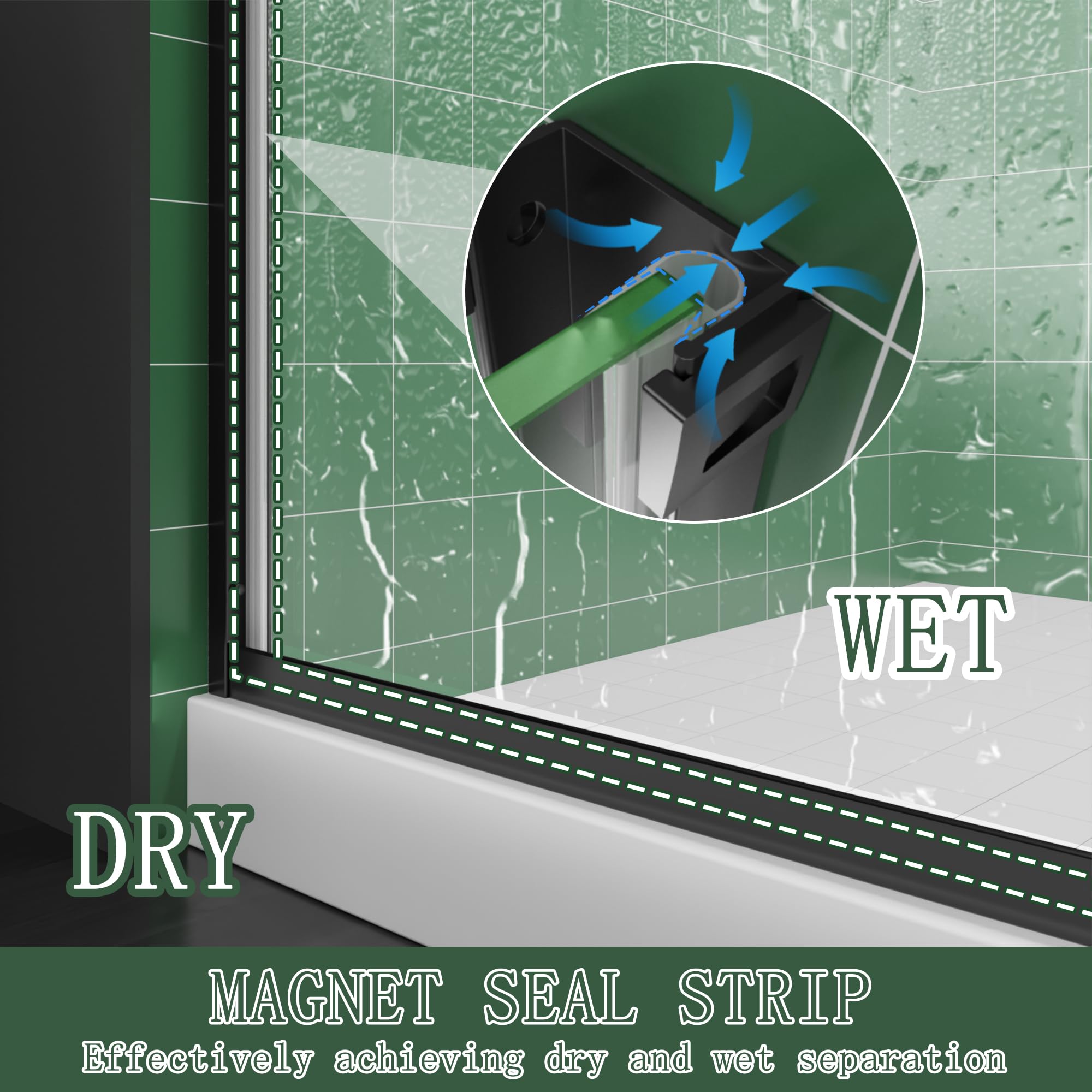 38–42 Inch W x 71 Inch H Semi-Frameless Pivot Shower Door, Swing Glass Shower Door with 1/4" (6mm) Clear SGCC Tempered Glass, Matte Black Finish, Reversible Installation for Bathroom