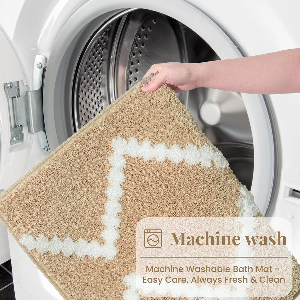 DEXDE Bathroom Rugs Runner 24x47 Long Bath Rug Non Slip Soft Washable Large Bath Mats for Bathroom Bedroom Hallway Kitchen Floor Carpet Modern Boho Decor, Beige