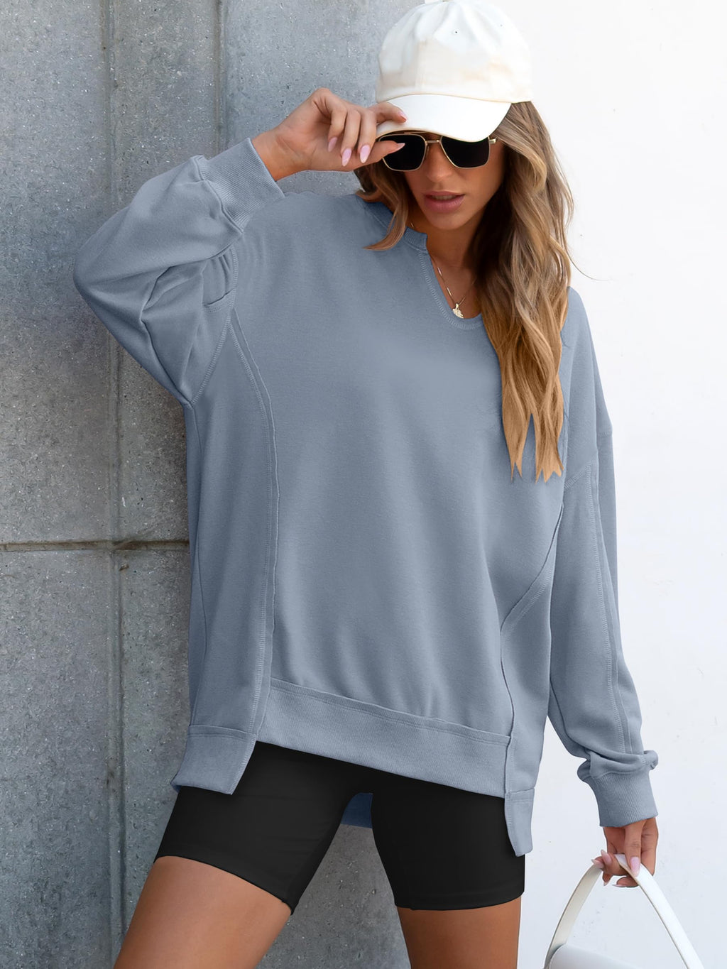 ANRABESS Women's Long Sleeve V-Neck Oversized Sweatshirts | Soft Lightweight Loose Fit Pullover Tops, Casual School Workout Office Tunic Shirts, Teen Girls Outfit, Fall Winter Clothes