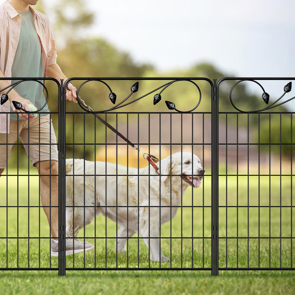 FOREHOGAR Decorative Metal Garden Fence 24in(H) X10ft(L) 5 Panels Leaf Black Rustproof Wire Border Fence for Landscape Patio Flower Bed Garden Fencing Panel Animal Barrier for Dogs