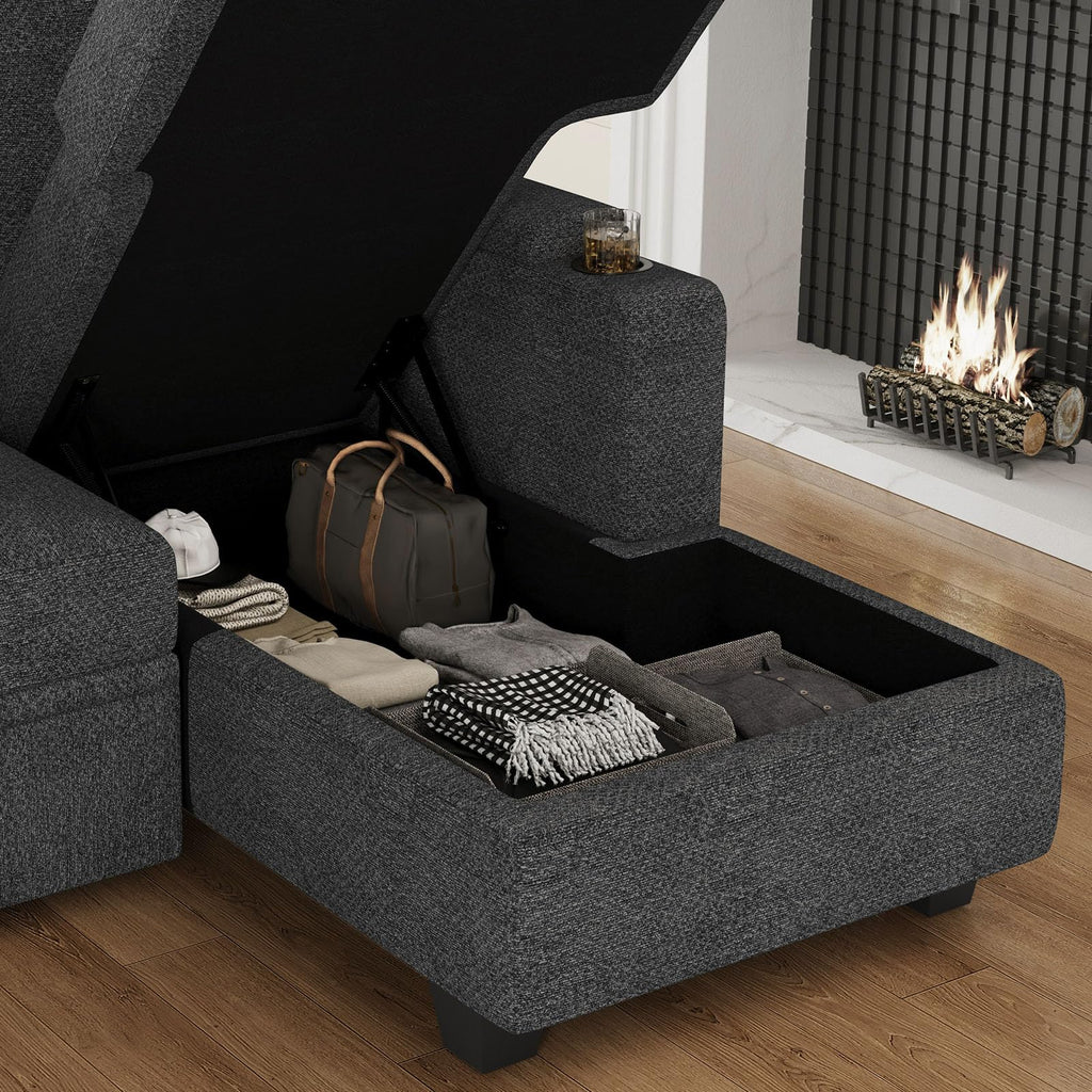 Belffin Modular Sectional Sleeper Sofa Bed with Storage Chaise L Shaped Sectional Couches for Living Room Armrest with Cup Holder. White Couch