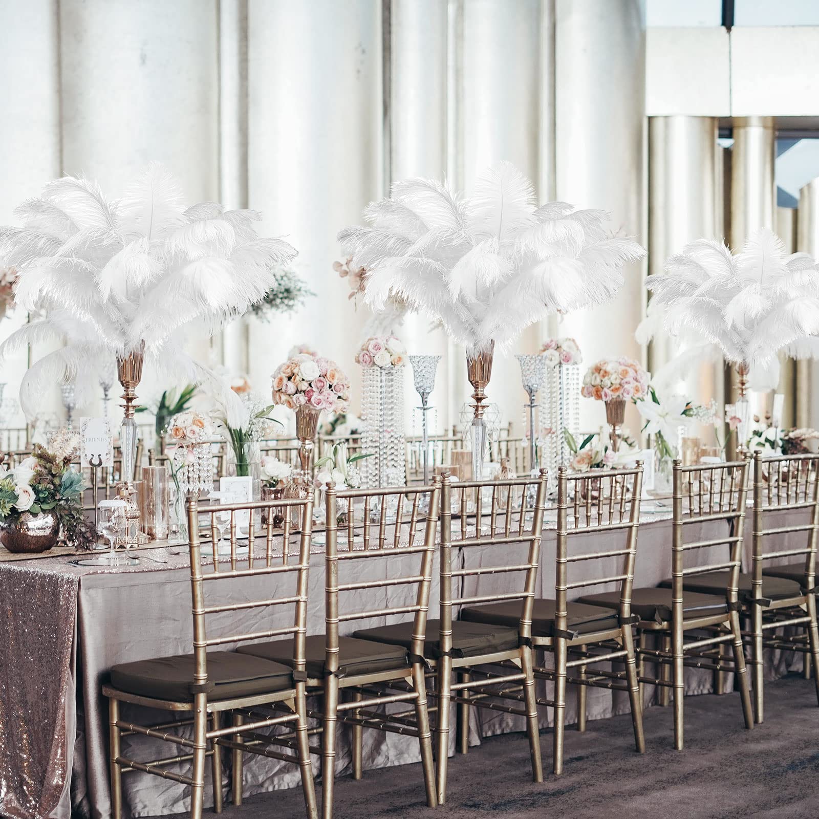 Retrowavy 50 Pcs 14-16 Inches Large Natural Ostrich Feathers Bulk for Centerpieces for Wedding Party Centerpieces Home Decoration Flower Arrangement (Black)