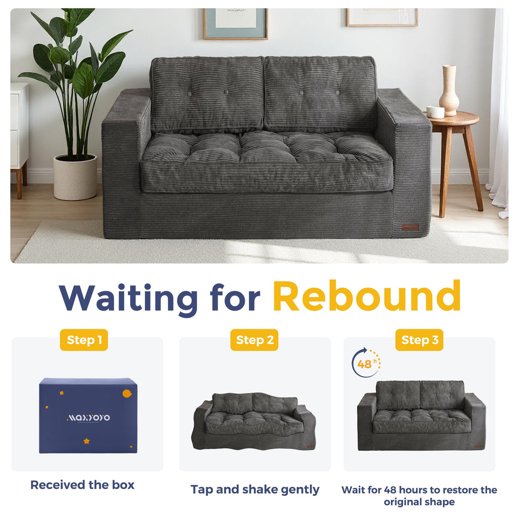 MAXYOYO 3 Seater Sofa Couch for Living Room, Tufted Boneless Couch Sofa Couch, Comfy Bubbled Bean Bag Chair for Apartment, No Assembly Needed, Beige