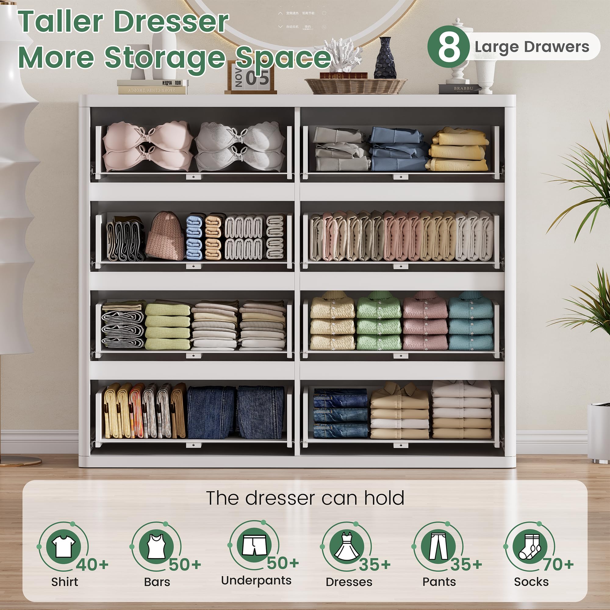 Standifurno Black 56" Tall Dresser for Bedroom, Fluted Modern 6 Drawers Deep Dressers, Wood Chest of Drawers with Handleless, Curved Profil Storage Closet Dressers for Bedroom, Living Room, Hallway