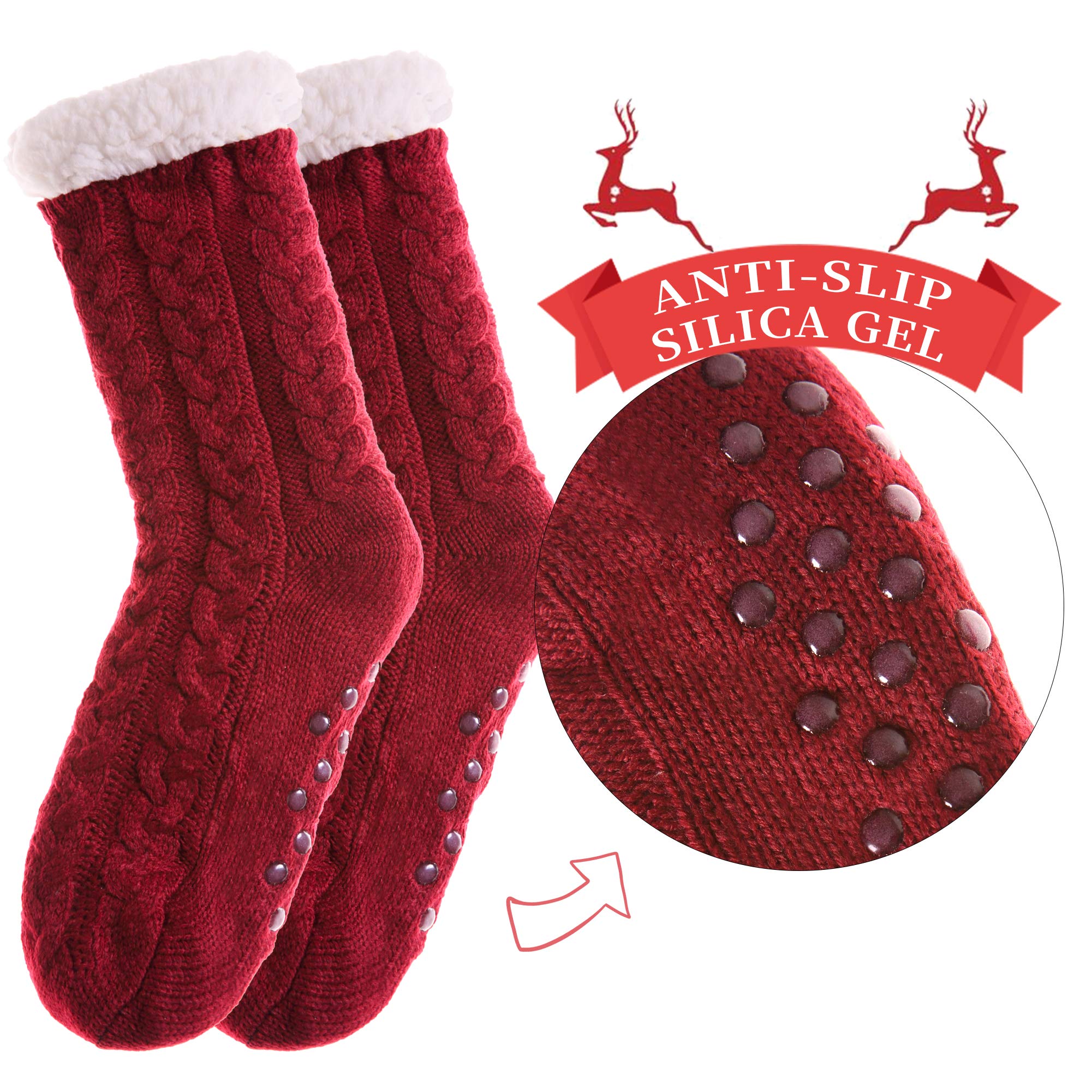 SDBING Women's Winter Super Soft Warm Cozy Fleece Lined Fuzzy Slipper Socks with Grippers