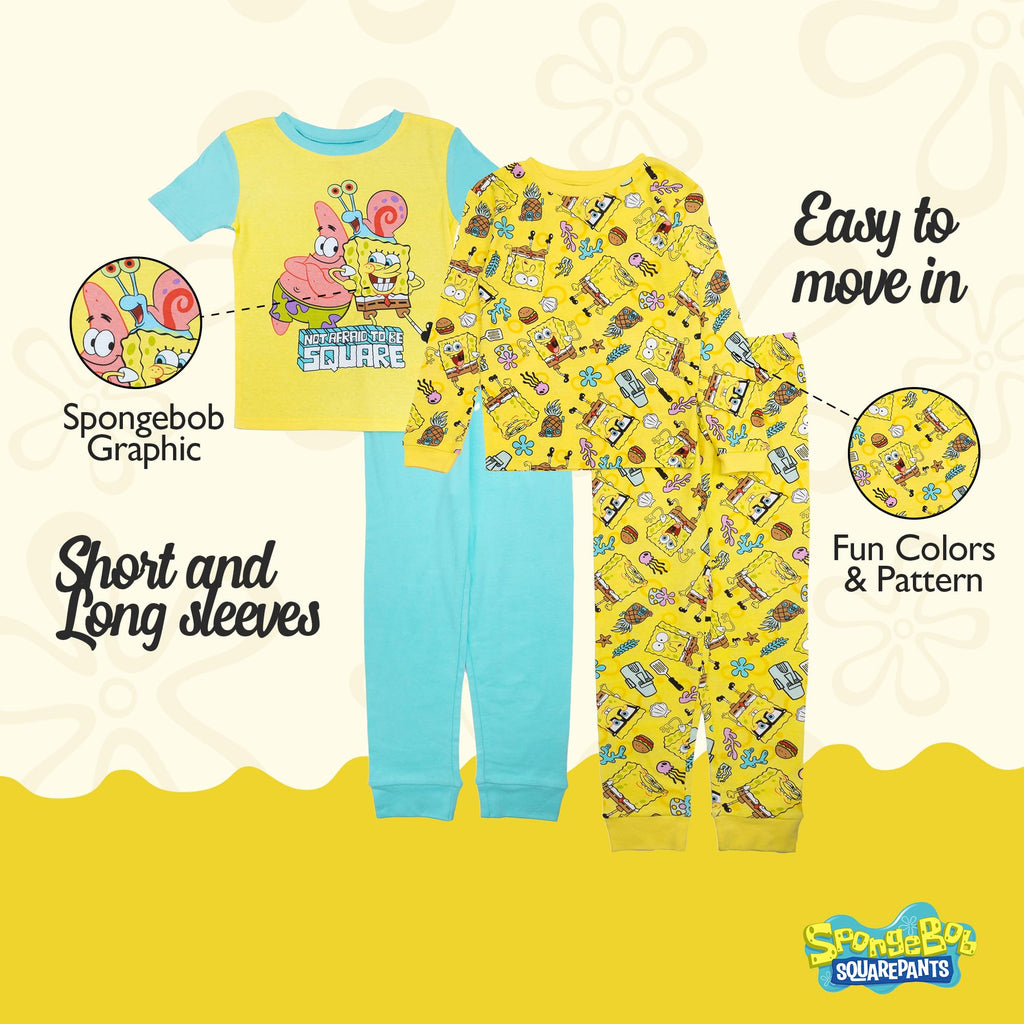 Nickelodeon Boys' 4-piece Snug-fit Cotton Short-Sleeve Matching Pajama Set, Soft & Cute for Kids