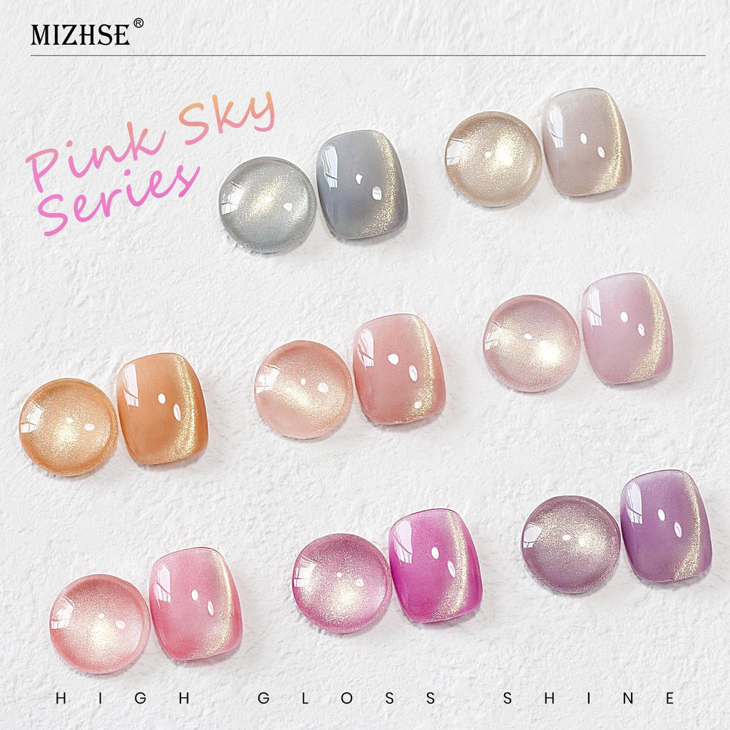 MIZHSE Cat Eye Gel Nail Polish, Moonlight Magnetic Gel Polish and Sheer Nude Nail Kit with 1 Magnet Stick, Glass Shiny Effect Silver Pink Purple Soak Off Manicure Home DIY