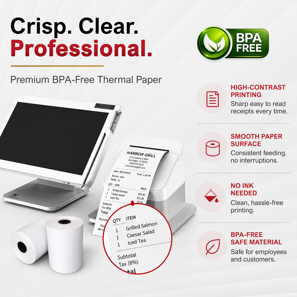 Clover Station Receipt Paper Rolls 3 1/8" x 230' (06 Pack) – Thermal Paper for Clover Station & Duo C505, Compatible P100 P500 P550 – BPA Free POS Printer Paper