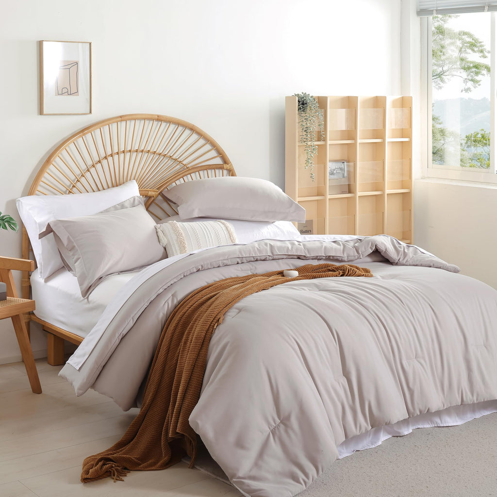 weigelia Twin Comforter Set 5 Pieces Beige Bed in A Bag Soft Queen Bedding Set Lightweight Comforter Set for Women and Men（Comforters, Flat & Fitted Sheets, Pillowcases & Shams）