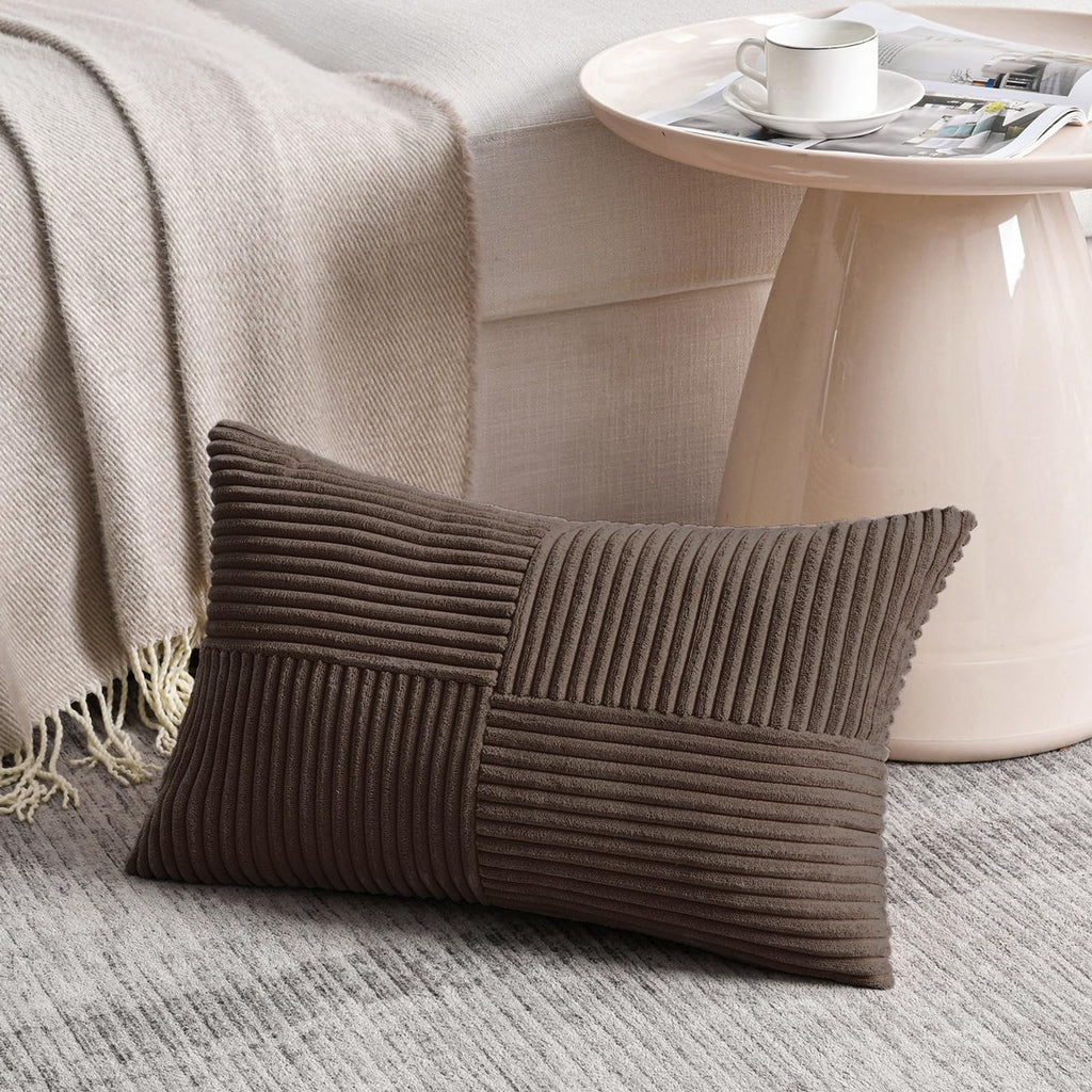 Fancy Homi Olive Green Samll Decorative Throw Pillow Covers 12x12 Inch with for Living Room Couch Bed Sofa, Rustic Farmhouse Boho Home Decor, Soft Corss Patchwork Corduroy Square Cushion Case 30x30 cm