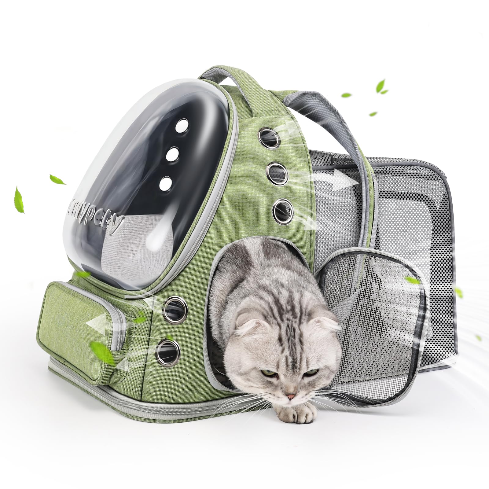 Cawypety Cat Backpack Carrier, Breathable Cat Carrier Large Space Bubble Pet Backpack for Kitty Small Dog up to 12lbs, Transparent & Foldable Pet Carrier for Travel Hiking (Black