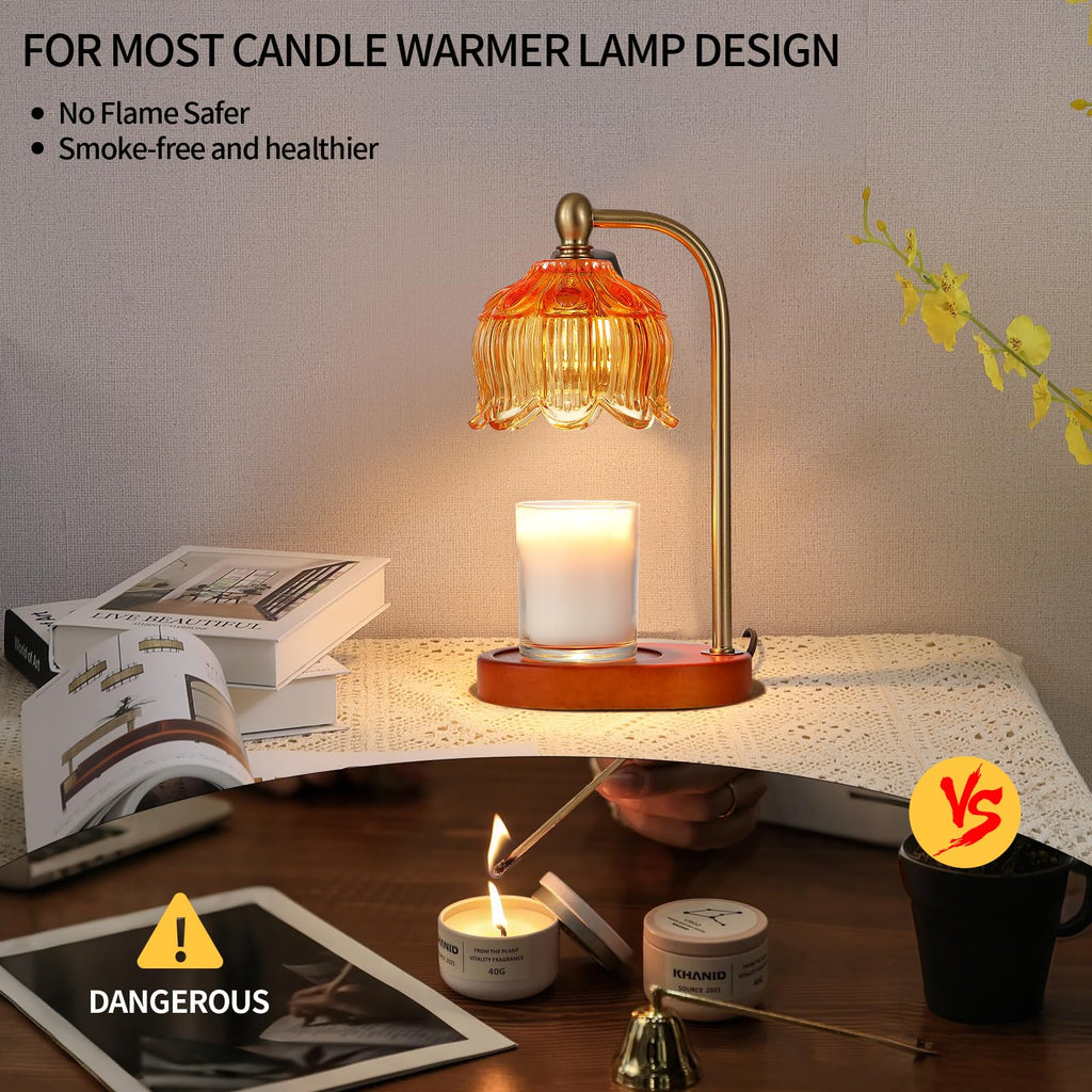 MEIXISUE Candle Warmer Lamp with Timer and Dimmer,Electric Amber Light Gifts for Women Melt Wax Warmer Lamp with 2 Bulbs for Candle Jars House Warming New Home Decor