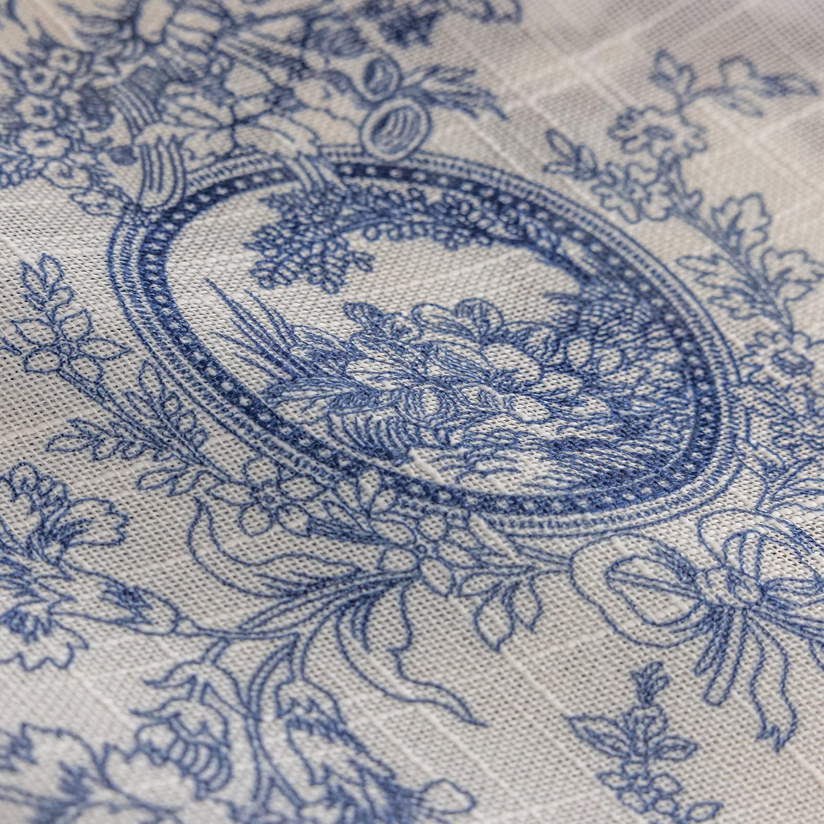 SUOUO Blue Leaf Semi Sheer White Curtains for Bedroom Dining Living Room Linen Textured 84 inches Long Rod Pocket Boho Window Drapes 2 Panels