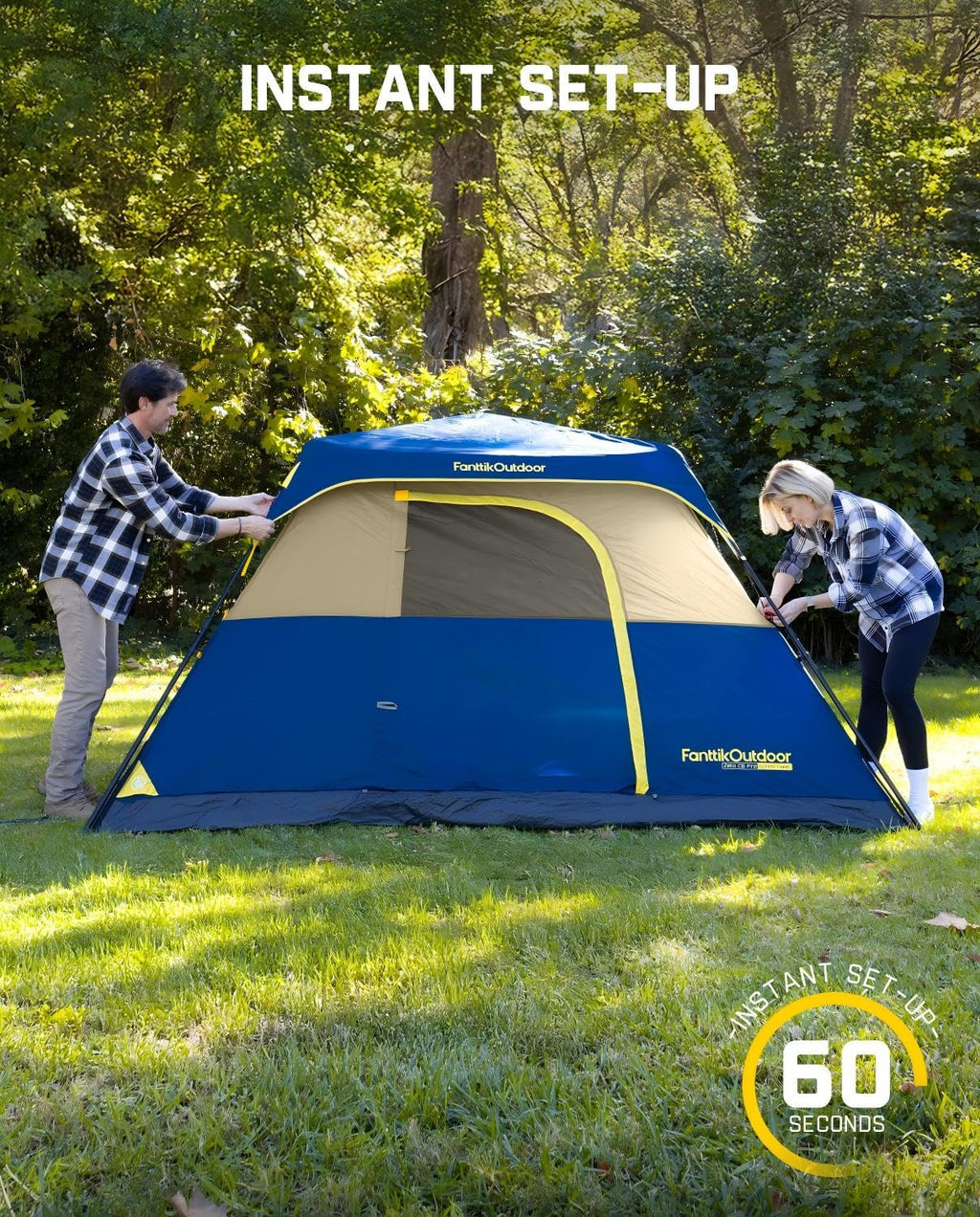 FanttikOutdoor Camping Tent 4/6/8/10 Person Instant Cabin Tent Setup in 60 Seconds with Rainfly & Windproof Portable with Carry Bag for Family Camping & Hiking, Upgraded Ventilation, Navy Blue