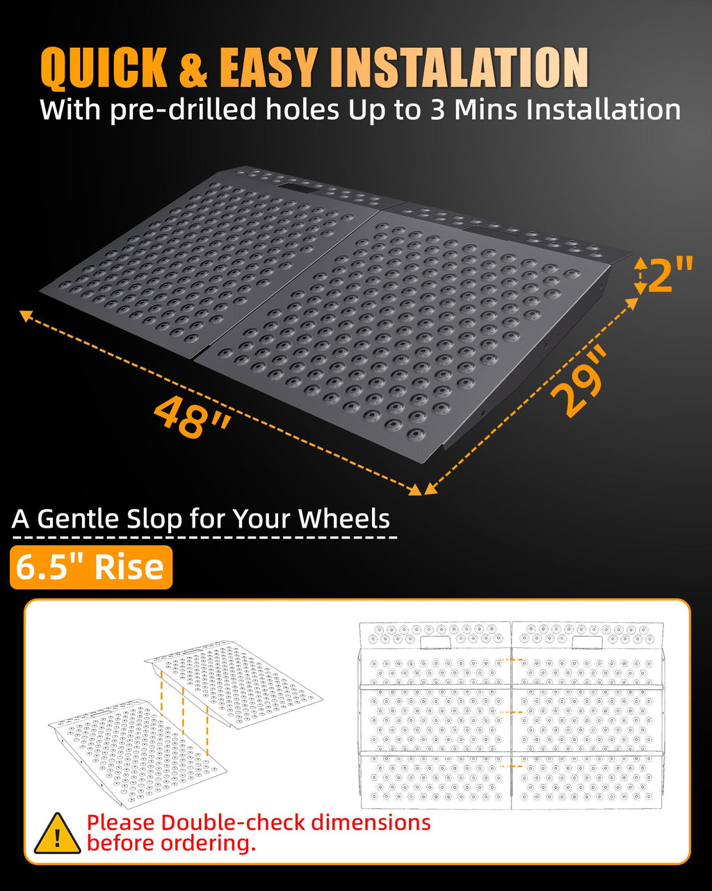 VNN 29" x 24" Shed Ramp for Riding Mower - 750 LB Capacity Shed Ramps, Anti-Slip Punch Plate Ramp for ATV, Motorcycles, Garages & Barns (1PC,Black, Alloy)