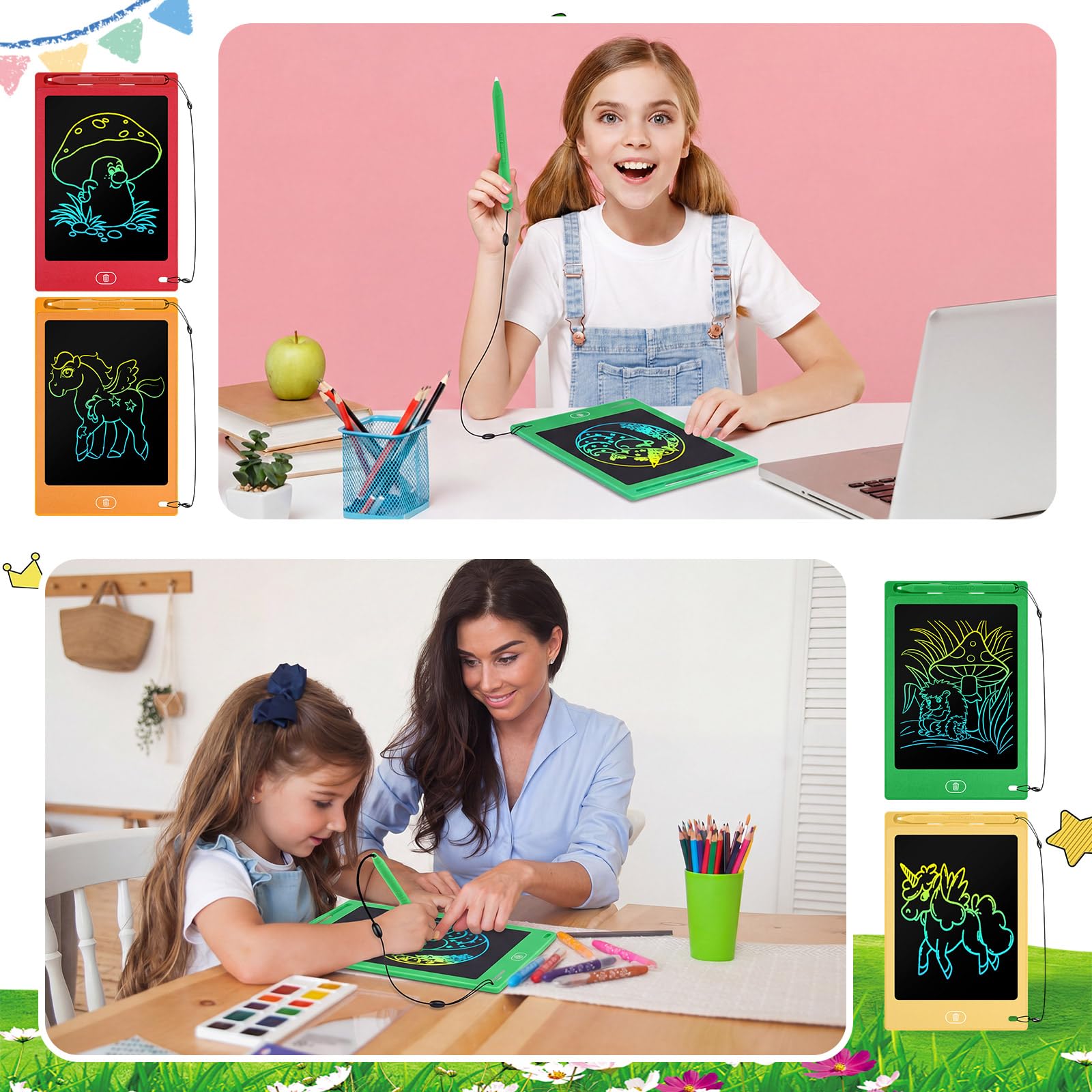 Zhehao 32 Pcs LCD Writing Tablet for Kids Bulk 8.5 Inch Colorful Doodle Board Tablet Erasable Doodle Pad Educational Toy Birthday Easter Gift for Boys Girl Age 3-10(Black)
