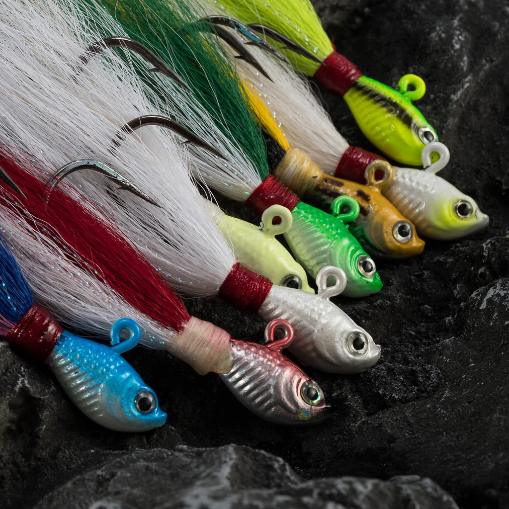 Dr.Fish 3 Pack Bucktail Jig Lure Hair Jig Saltwater Freshwater Lures Surf Fishing Bass Flounder Striper Bluefish Halibut Redfish
