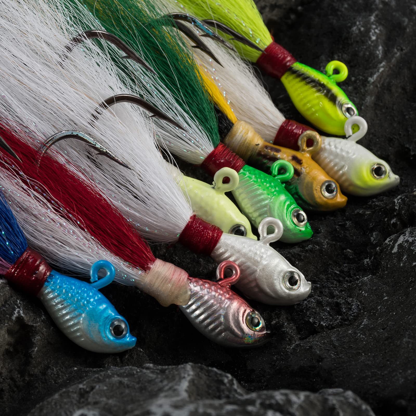 Dr.Fish 3 Pack Bucktail Jig Lure Hair Jig Saltwater Freshwater Lures Surf Fishing Bass Flounder Striper Bluefish Halibut Redfish