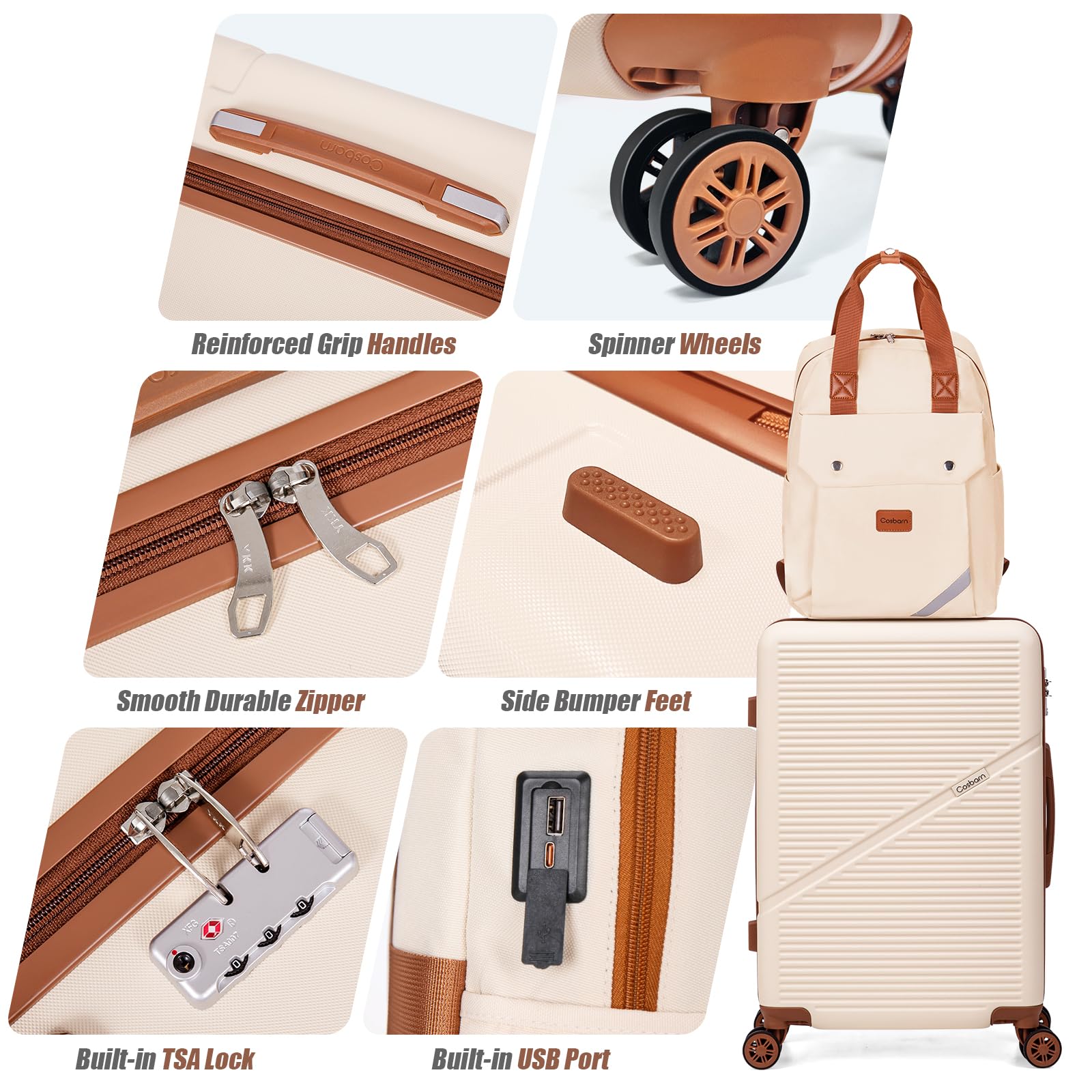 Cosbarn Luggage Sets 5 Piece Suitcases with Wheels, Suitcase Set ABS Hard Case Luggage with TSA Lock Spinner Wheels Durable Travel Luggage (5-Piece Set(20"/24"/28"))
