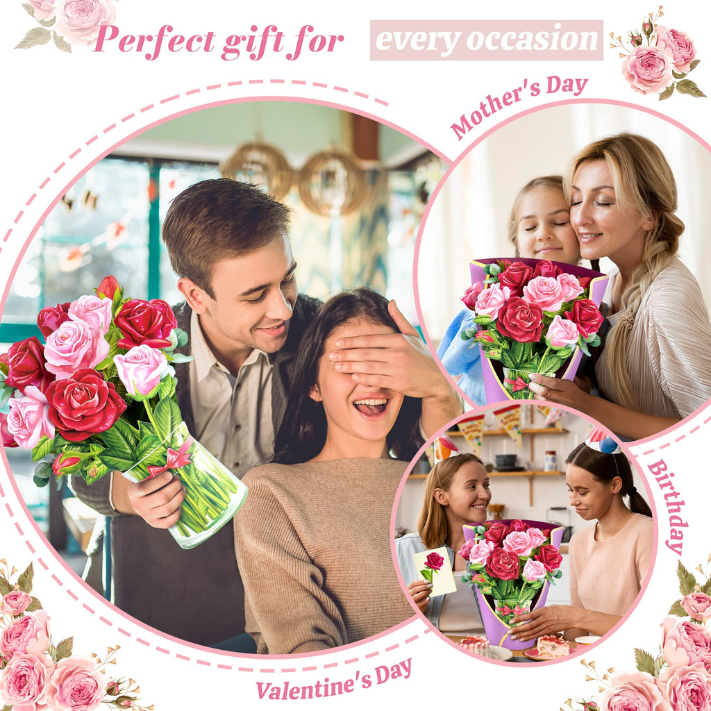 Airpark 3D Pop Up Paper Flowers Bouquet Card 12’‘ with Note & Envelope, Birthday Gifts, Get Well, Thank You, Greeting Cards for Women Mom Wife Friends, Daisies and Butterflies