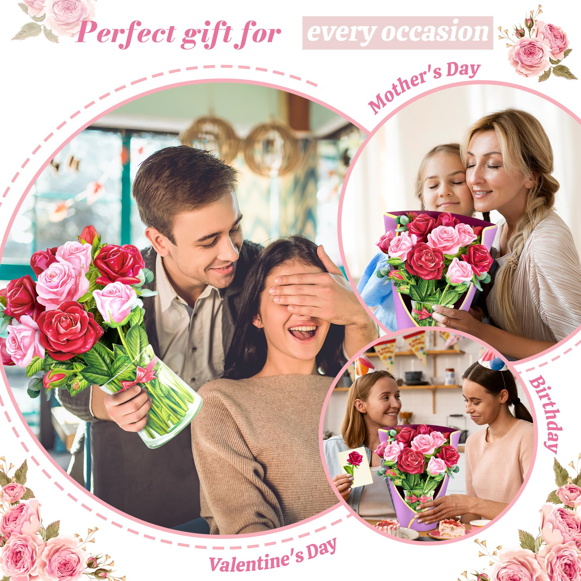 Airpark 3D Pop Up Paper Flowers Bouquet Card 12’‘ with Note & Envelope, Birthday Gifts, Get Well, Thank You, Greeting Cards for Women Mom Wife Friends, Daisies and Butterflies